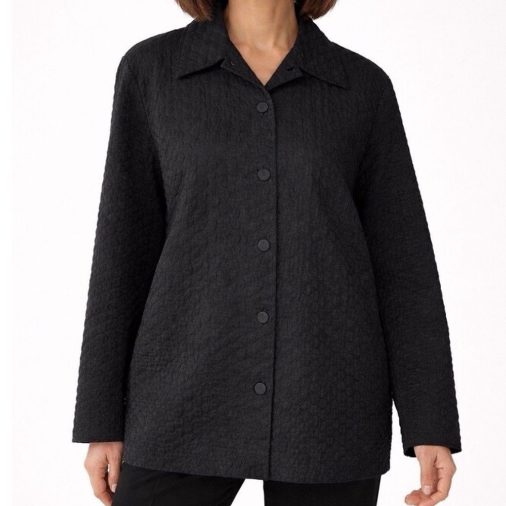 Eileen Fisher Textured Button Up Jacket Cotton Nylon Circle Stitch Dress Coat L